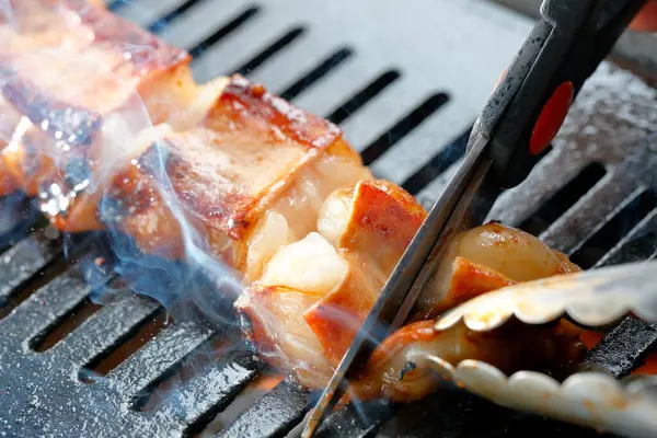 Gegrilltes Schweinefleischstück Auf Dem Grill — Stockfoto