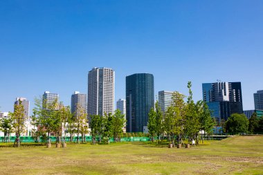 Güneşli bir günde modern şehrin mimarisi