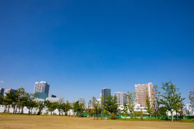 Güneşli bir günde modern şehrin mimarisi