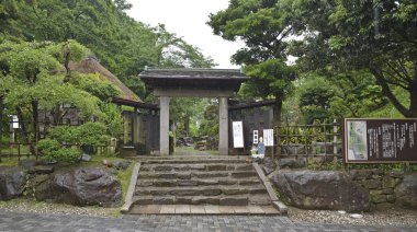 Taş basamaklar geleneksel Japon bahçe girişine açılıyor.