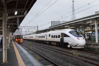 Japonya 'da gündüz vakti kalabalık tren istasyonlarında trenler 