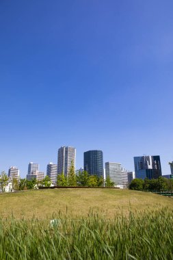 Güneşli bir günde modern şehrin mimarisi