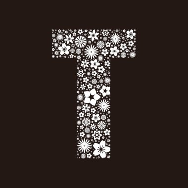 Kar tanelerinden yapılmış kış yazı tipi şablonu. T harfi.