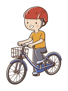 Beyaz arka planda bisiklet çizgi filmi karakteri olan çocuk. 