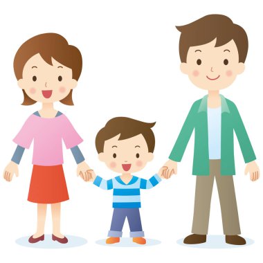 Üç kişilik çizgi film ailesinin şirin bir çizimi. 