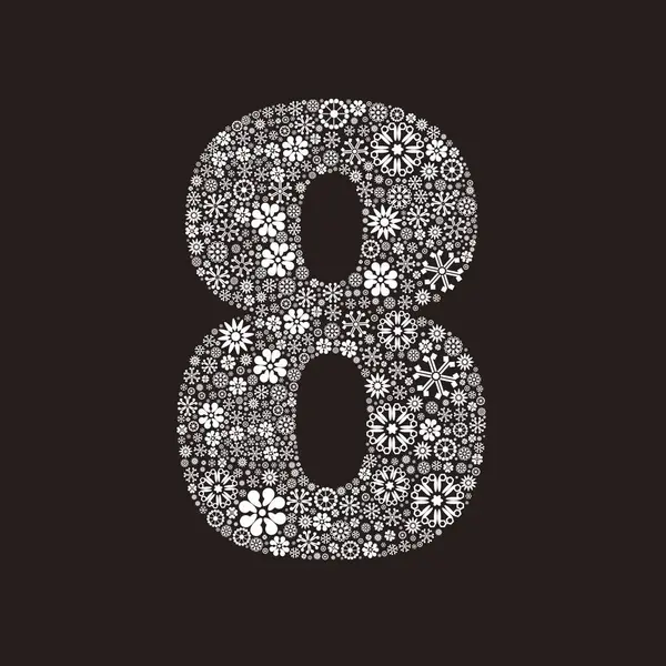 Winter font template made of snowflakes. Number 8