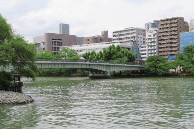Japon mimarisinin gündüz görüşü. Japonya 'da modern şehir manzarası