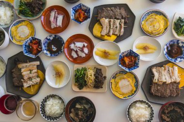 Lezzetli Asya yemeklerinin en üst görüntüsü