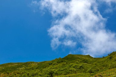 Güzel yeşil çimenli dağlar ve mavi gökyüzü