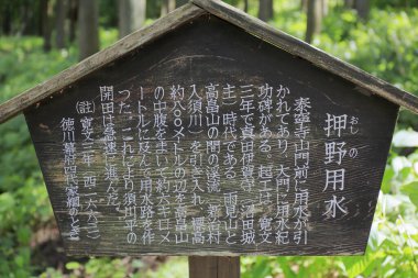 Tahta levhadaki Japon sembollerinin görüntüsü.