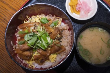 Izgara yılan balığı dilimli Japon pilav kasesi.