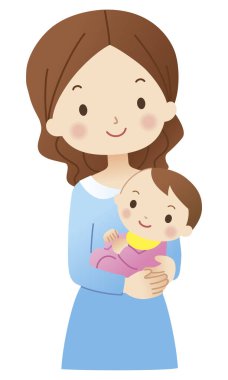 Genç mutlu anne, beyaz arka planda bebeğini kucağında tutuyor.