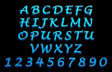 neon alfabesi ve siyah arkaplan üzerindeki sayılar 