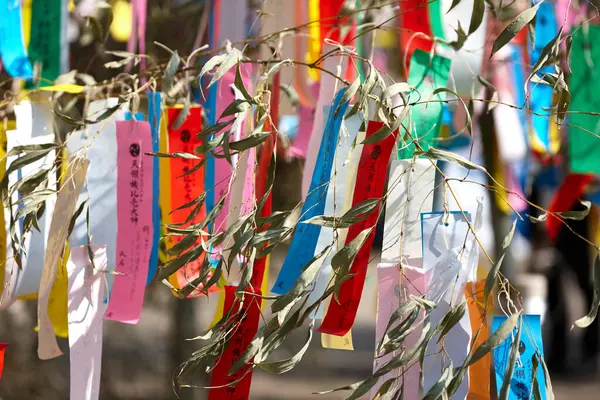 stock image Colorful wishes written on Tanzaku, small pieces of paper hung on tree