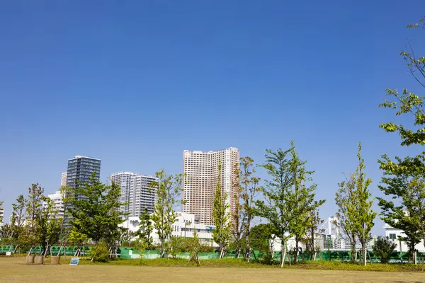 Güneşli bir günde modern şehrin mimarisi