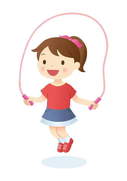 Linda Ilustración Chica Dibujos Animados Con Saltar Cuerda — Foto de Stock