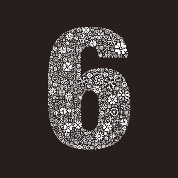 Winter font template made of snowflakes. Number 6