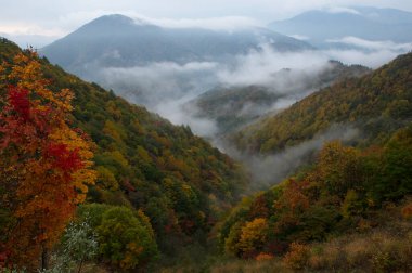 Arkasında vadi olan bir dağ.