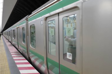 Japonya 'da metro istasyonundaki tren manzarası