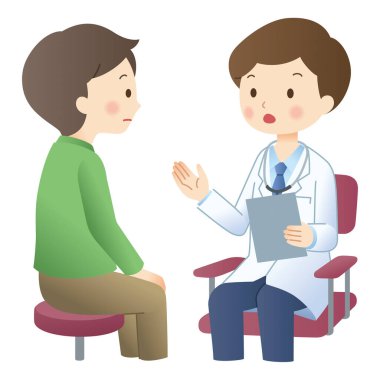 Doktor ve hasta hastanede konuşuyor.