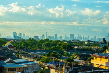 Göl manzaralı yeşil park, modern şehir mimarisi arka planı, Tokyo, Japonya