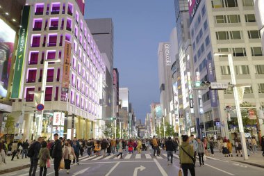 Tokyo şehrinin modern mimarisi Alacakaranlık zamanı, Japonya 