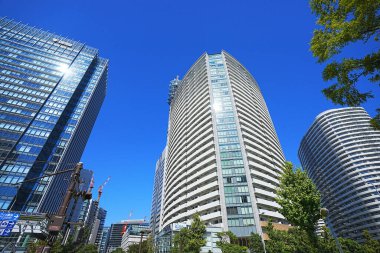 Yüksek binalar ve mavi gökyüzü - Tokyo, Japonya