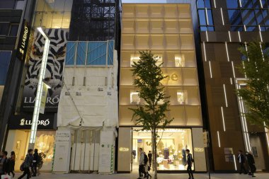 Tokyo şehrinin modern mimarisi Alacakaranlık zamanı, Japonya 