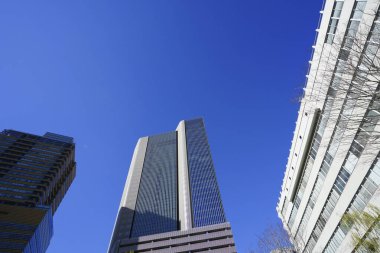 Yüksek binalar ve mavi gökyüzü - Tokyo, Japonya