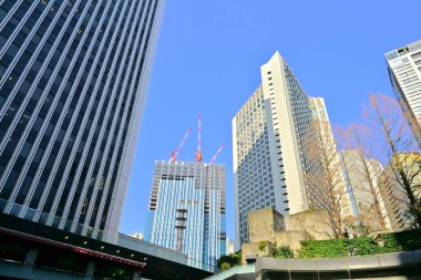 Yüksek binalar ve mavi gökyüzü - Tokyo, Japonya