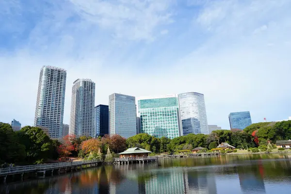 日本东京市拥有现代化塔和绿园的城市景观 — 图库照片