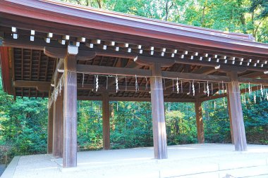 Meiji-jingu 'yu çevreleyen en büyük ve en ünlü tapınak, Tokyo, Japonya