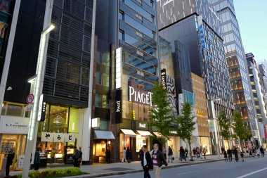 Tokyo şehrinin modern mimarisi Alacakaranlık zamanı, Japonya 