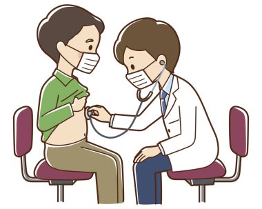 Bir erkek hastayı muayene eden doktor, illüstrasyon tasarımı.