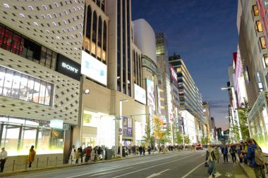 Tokyo, Japonya 'daki Ginza alışveriş merkezinin gece manzarası