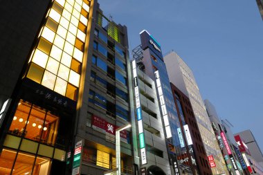 Tokyo şehrinin modern mimarisi Alacakaranlık zamanı, Japonya 