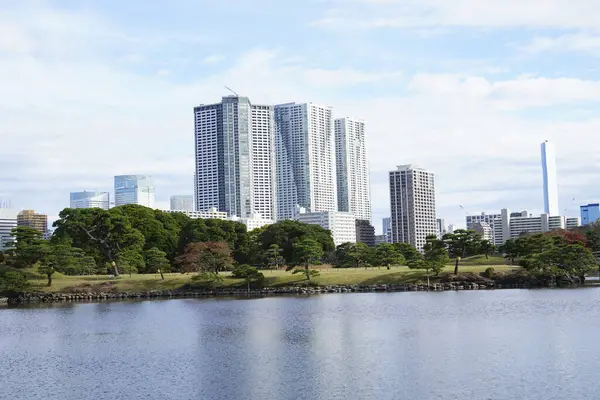 Cityscape Com Torres Modernas Parque Verde Cidade Tóquio Japão — Fotografia de Stock