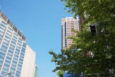 Gökdelen açık mavi gökyüzüne karşı gündüz 