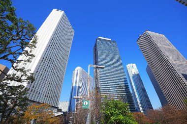 Yüksek binalar ve mavi gökyüzü - Tokyo, Japonya