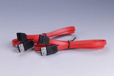 Beyaz arkaplanda iki kırmızı kablo izole edildi