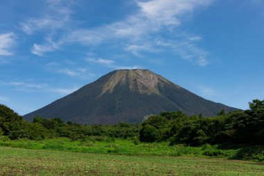 Japonya 'daki yeşil dağ ve çimlerin manzarası