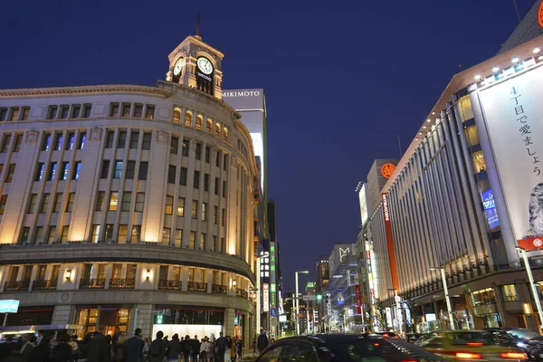 Νυχτερινή Άποψη Του Ginza Wako Τόκιο Ιαπωνία — Φωτογραφία Αρχείου