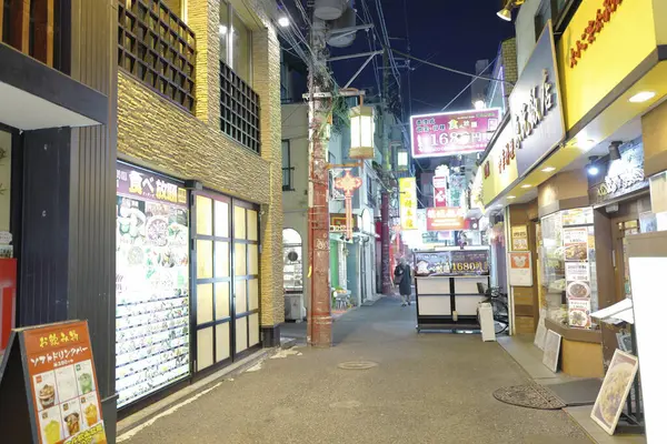 Magasins Éclairés Dans Rue Ville Japonaise Moderne — Photo