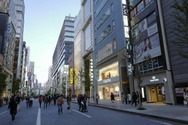 Tokyo şehrinin modern mimarisi Alacakaranlık zamanı, Japonya 