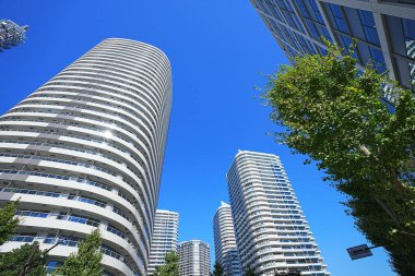 Yüksek binalar ve mavi gökyüzü - Tokyo, Japonya