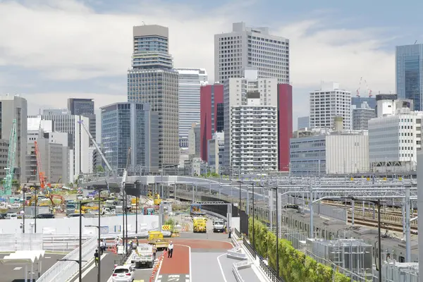 stock image modern city architecture on a sunny day. View of road and skyscrapers