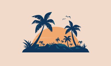 Tropical Island Palms Logo Beach Travel Retro Postcard Vintage Design