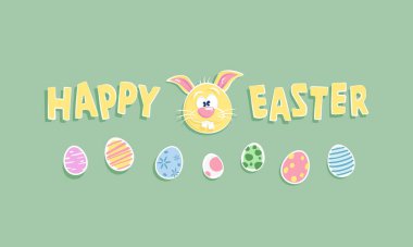 easter greeting card. cute cartoon easter eggs, vector illustration