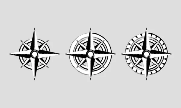 Bussola Logo Icone Set Vettoriale Illustrazione Design — Vettoriale Stock