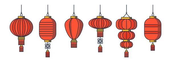 Chinese Lanterns Icon Outline Style — Stock Vector